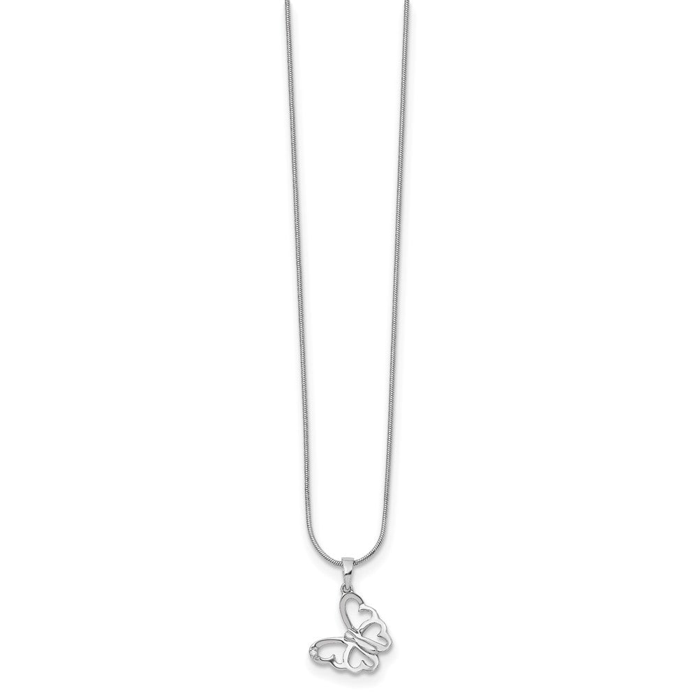 White Ice Sterling Silver Rhodium-plated 18 Inch Diamond Butterfly Necklace  with 2 Inch Extender 18 Inches