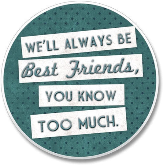CounterArt "Will Always Be Best Friends You Know Too Much" 1 Pack Absorbent Stone Coaster for Vehicle Cup Holder 2.6” Diameter