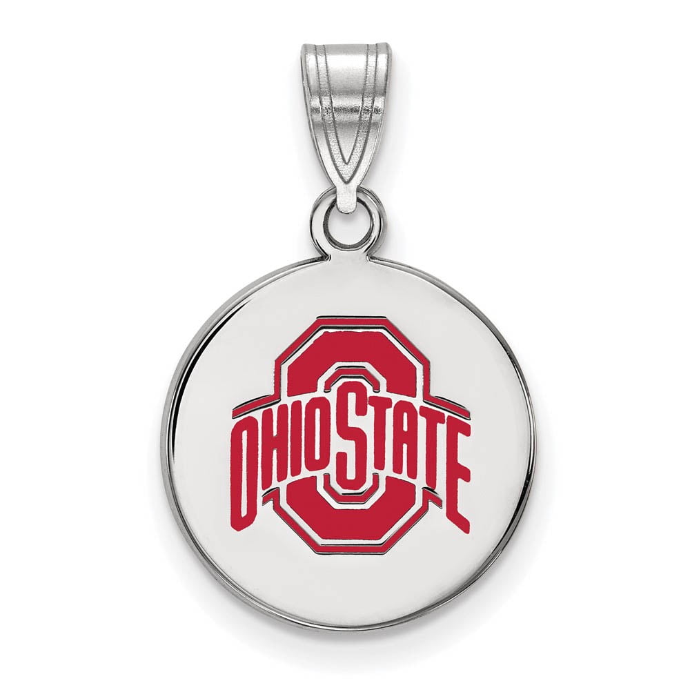 Sterling Silver Rhodium-plated LogoArt The Ohio State University Medium Enameled Disc Pendant QSS041OSU