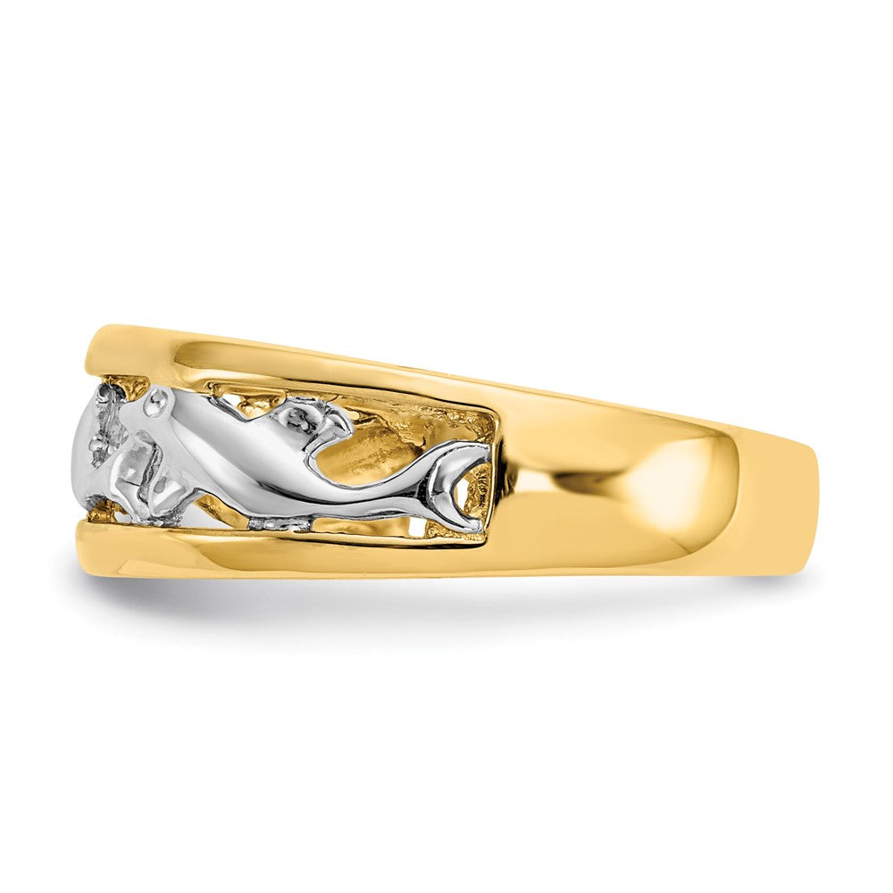 14k With Rhodium Dolphin Ring Size 6