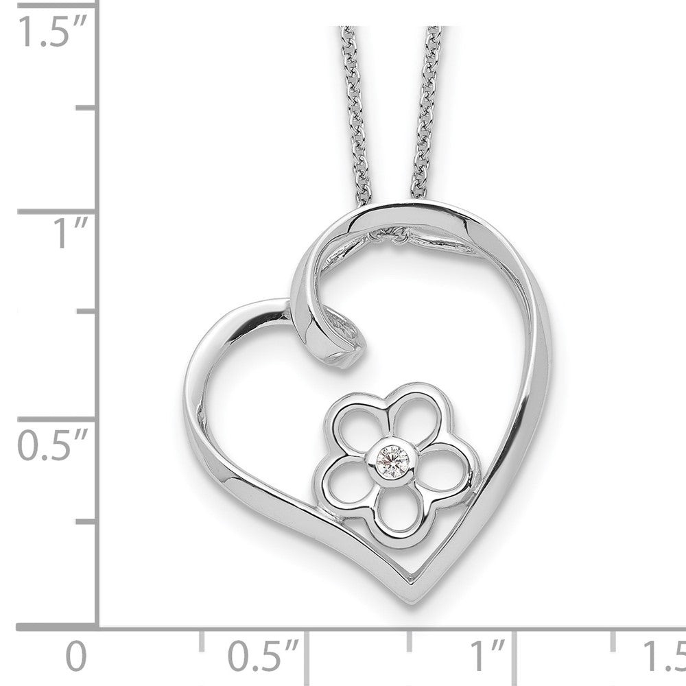Sentimental Expressions Sterling Silver Rhodium-plated CZ My Special Niece 18in Flower in Heart Necklace 18 Inches