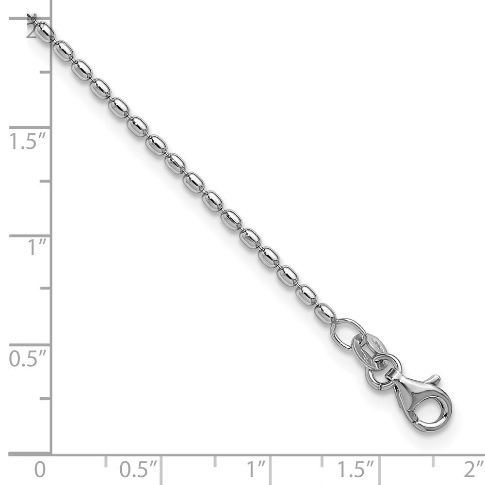 Sterling Silver RH-plated Beaded 9in Plus 1in ext. Anklet