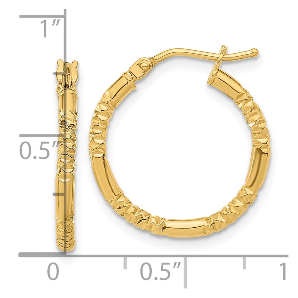 14K Polished and Textured Hoop Earrings