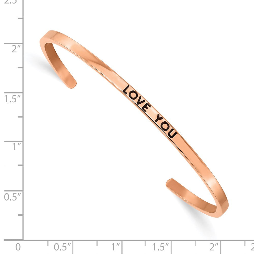 Stainless Steel Polished Rose IP Enamel/Crystal LOVE YOU 3mm Cuff Bangle 7 inches