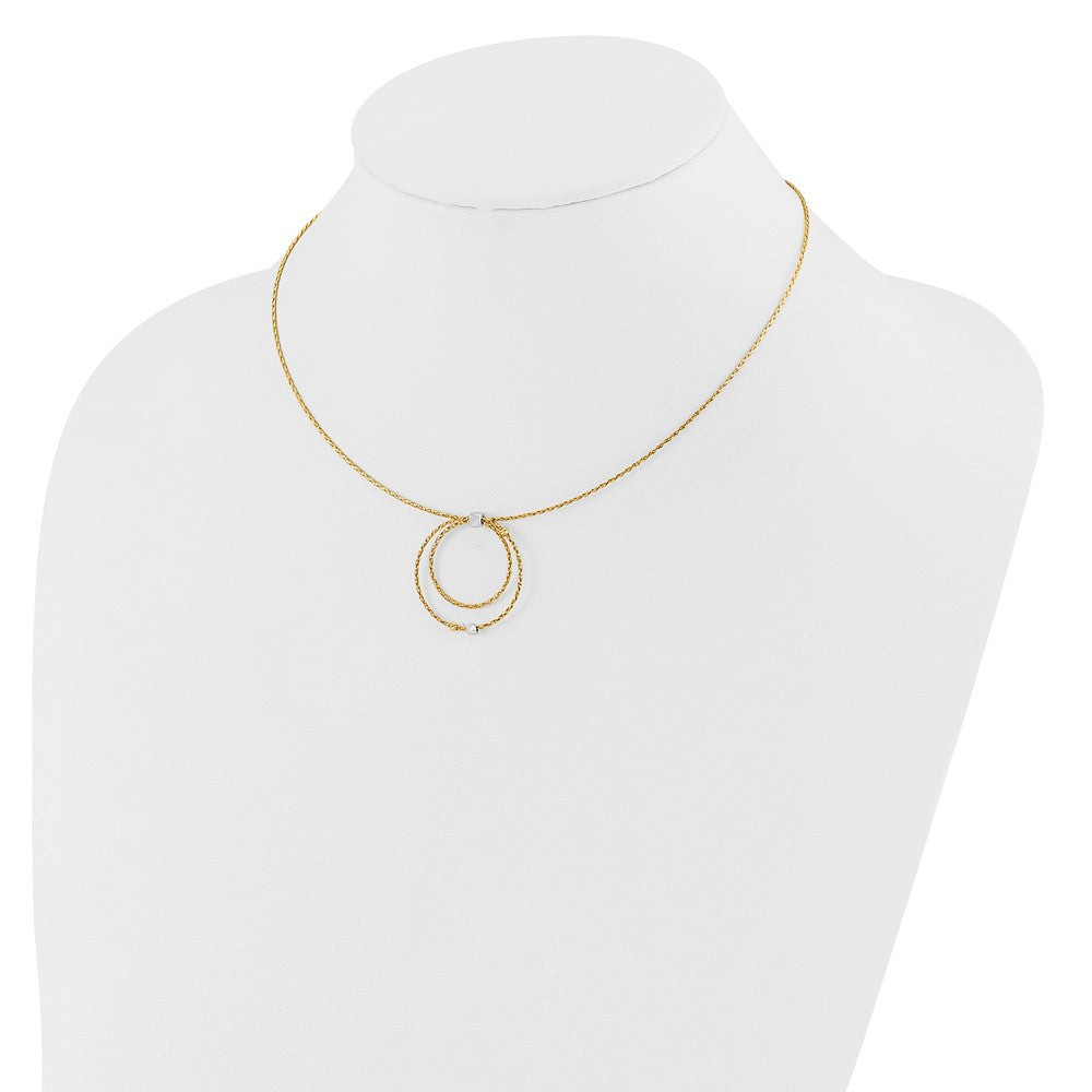 14K w/Wht Rhod Polished/DC Circle Pendant w/1in ext. Necklace