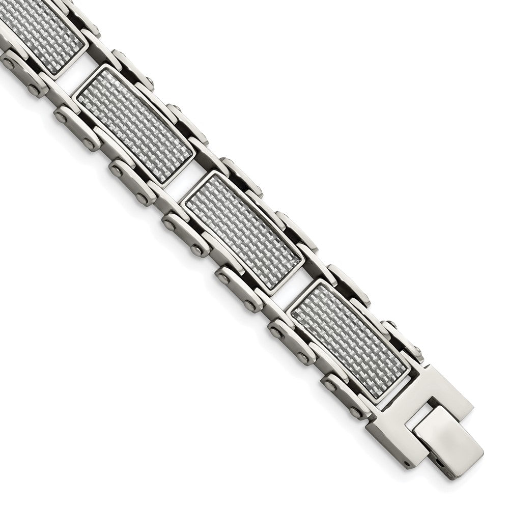 Stainless Steel Polished Grey Carbon Fiber Inlay 8.5in Bracelet 8.5 inches