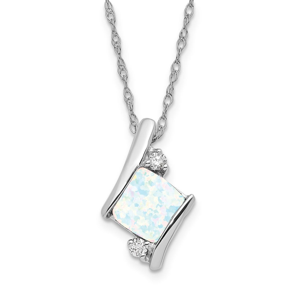 10kw Created Opal & Diamond Pend Necklace