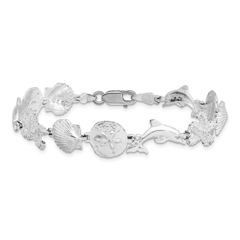De-Ani Sterling Silver Rhodium-plated Polished Sea Life Bracelet 7.25 inches