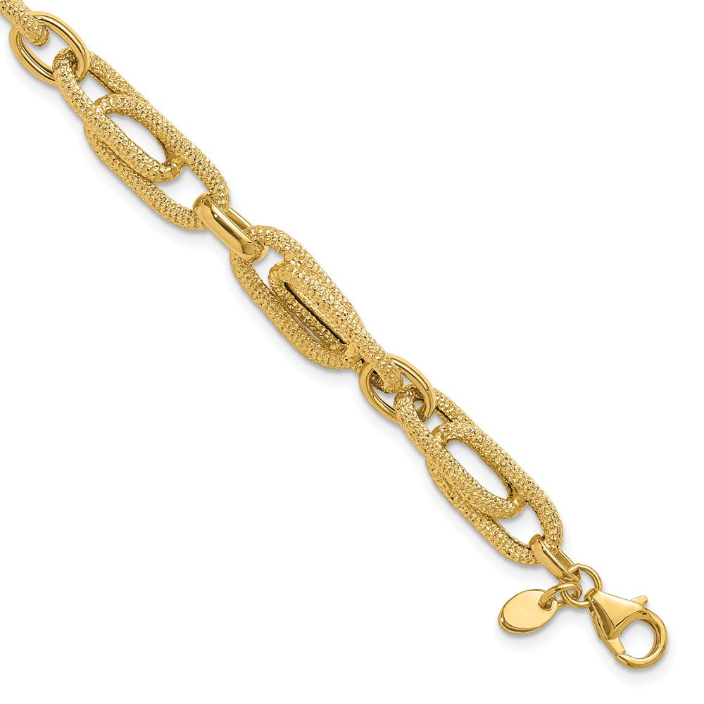 14K Polished and Textured Fancy Link Bracelet 7.5  inches