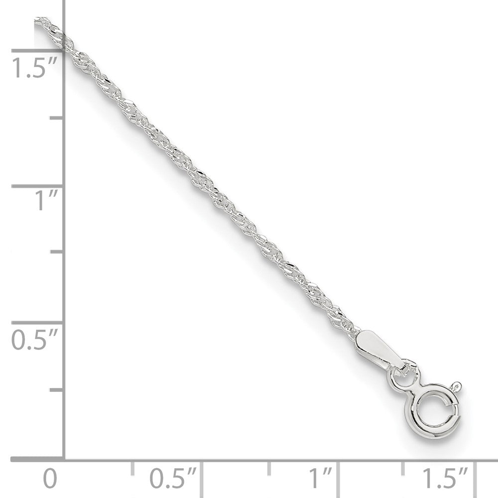 Sterling Silver 1.3mm Singapore 9in Plus 1in ext. Chain Anklet 9 inches