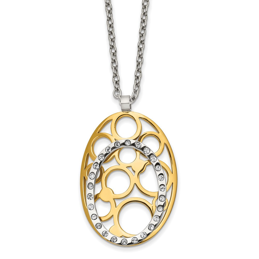 Stainless Steel Polished Yellow IP-plated Crystals 1.75in ext Necklace