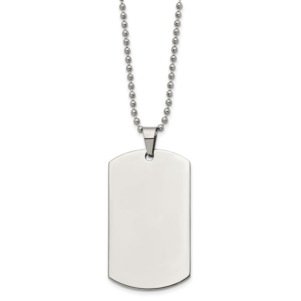 Stainless Steel Brushed & Polished Round Edge 2mm Dog Tag 24in Necklace