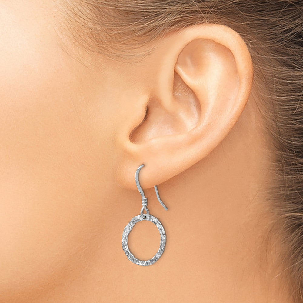 Sterling Silver Rhod-pltd  Textured Shepherd Hook Dangle Earrings