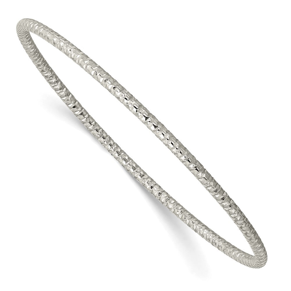 Stainless Steel Polished Textured 2mm Slip on Bangle 8 inches