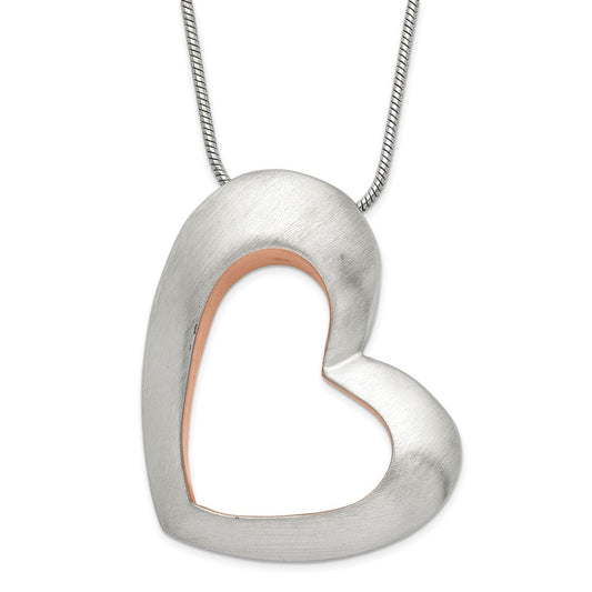 Stainless Steel Brushed & Pink IP-plated Heart Necklace