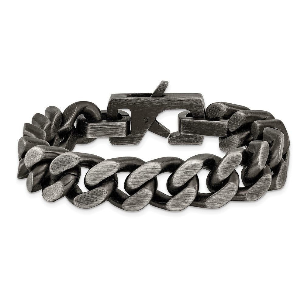 Chisel Stainless Steel Antiqued and Brushed 14mm Curb Link 8.75 inch Bracelet 8.75 inches