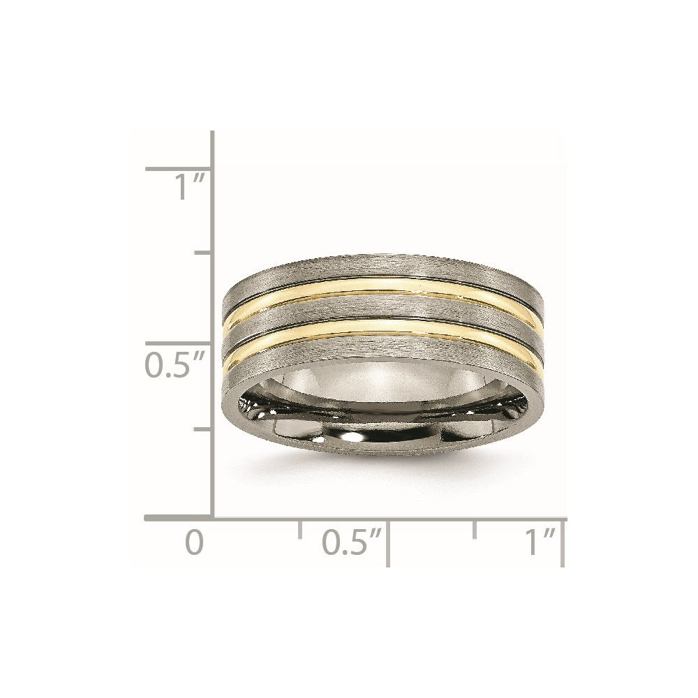 Titanium Brushed Yellow IP-plated 8mm Grooved Band Size - 11.5