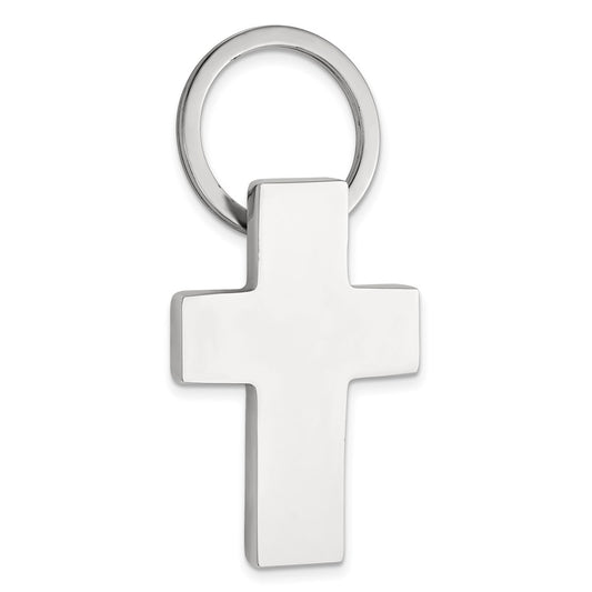 Polished Nickel-plated Engravable Cross Key Ring
