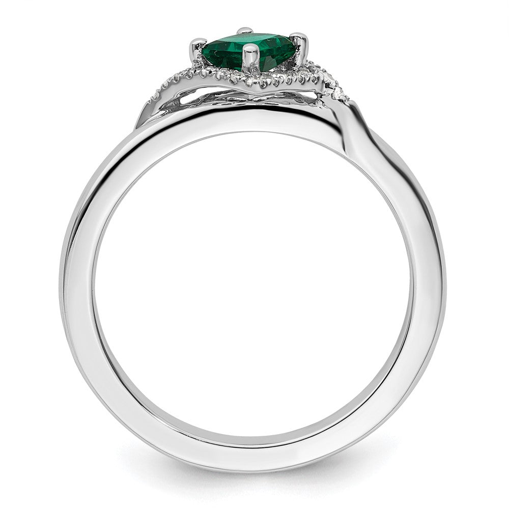 Sterling Silver Stackable Expressions Polished Cr. Emerald & Dia Ring Size -7