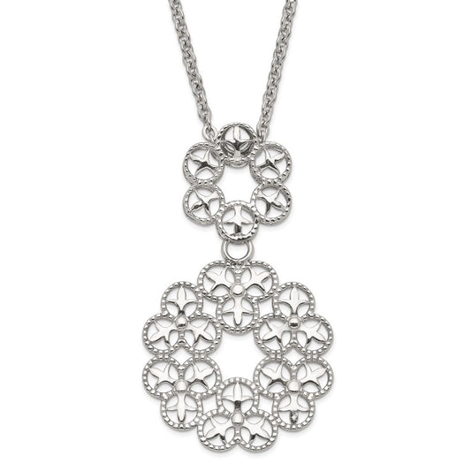 Stainless Steel Polished and Textured Circle Design Chain Slide Necklace
