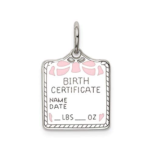 Sterling Silver Rhodium-plated Pink Birth Certificate Polished Charm