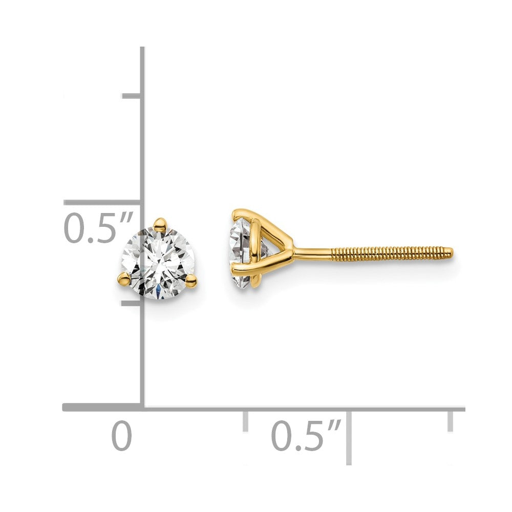14k Yellow Gold 2/3 ctw Certified Lab Grown Diamond VS+ F+ Round 3 Prong Heavy Wt. Screwback Stud Earrings