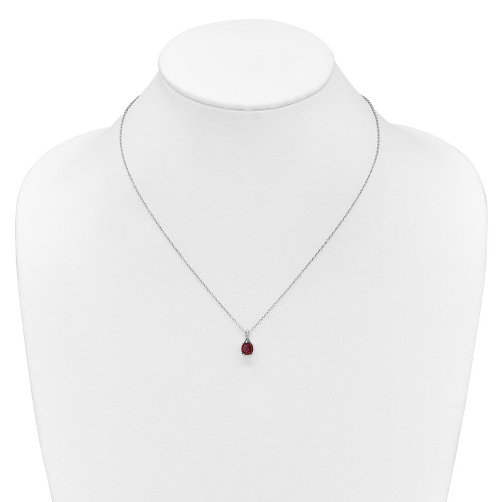SS Garnet Diamond Pendant w/Chain 6mm Garnet