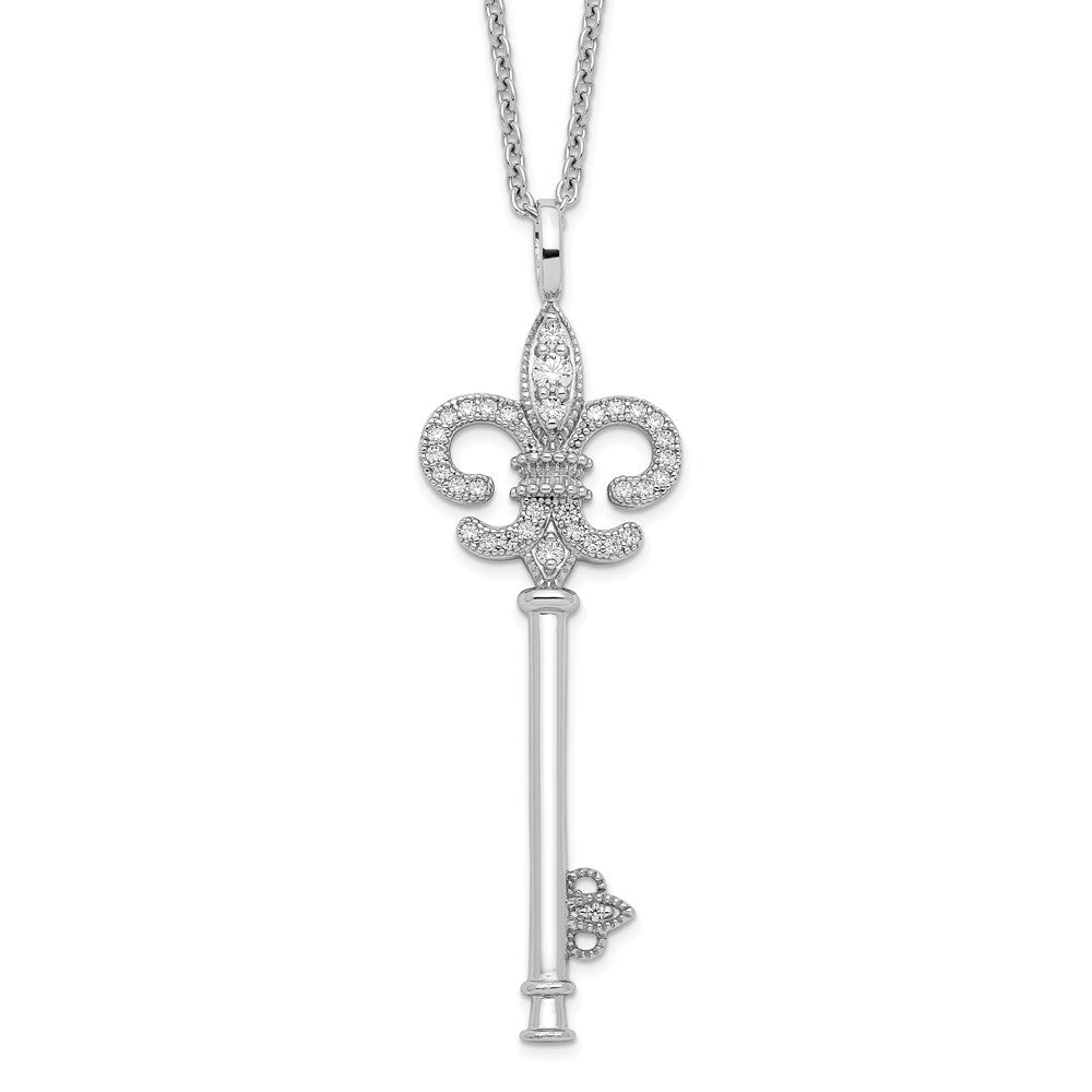 Brilliant Embers Sterling Silver Rhodium-plated 33 Stone 18 inch Micro Pav‚ CZ Polished Key Necklace with 2 Inch Extender 18 Inches