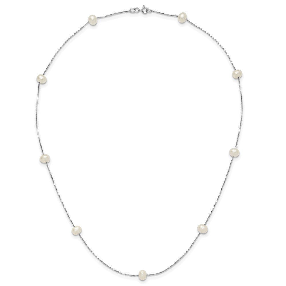 10K White Gold 5-6mm White Round Freshwater Cultured Pearl 9-station 18 inch Necklace