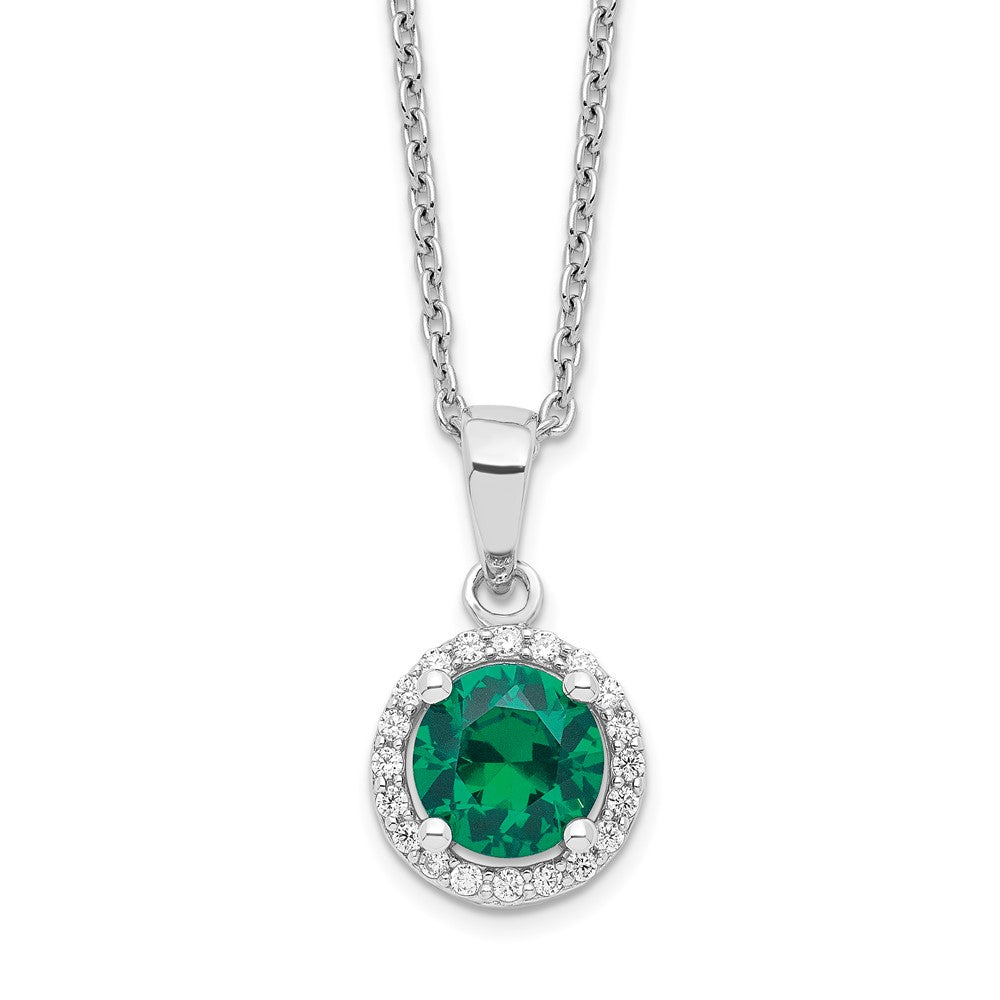 Brilliant Embers Sterling Silver Rhodium-plated 20 Stone 18 inch White and Green Micro Pav‚ CZ Necklace with 2 Inch Extender 18 Inches