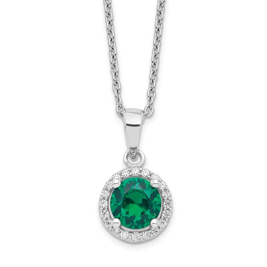 Brilliant Embers Sterling Silver Rhodium-plated 20 Stone 18 inch White and Green Micro Pav‚ CZ Necklace with 2 Inch Extender 18 Inches