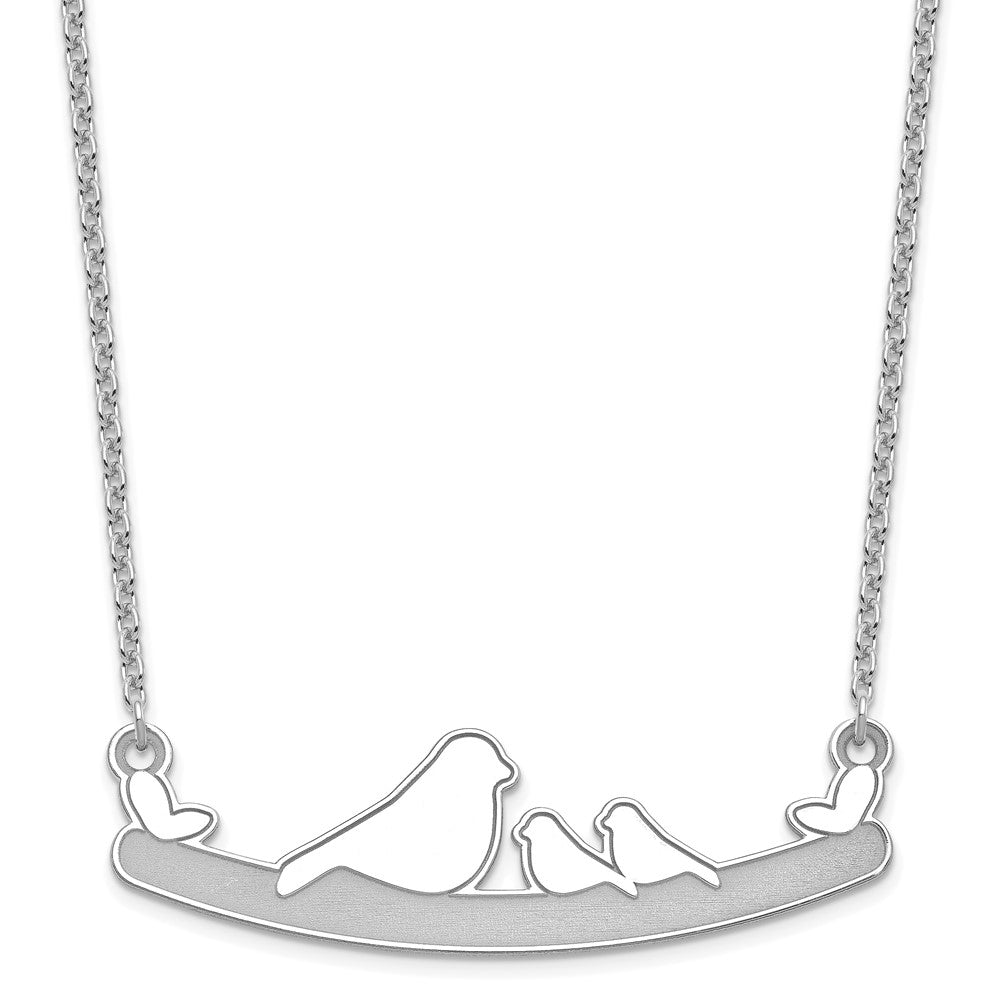 Sterling Silver/Rhodium-plated Mom and 2 Baby Birds Necklace