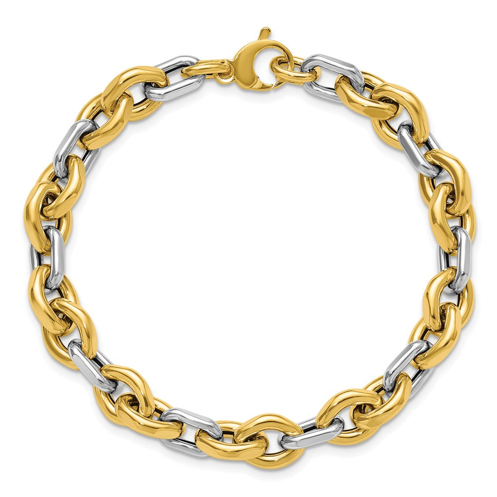 14K Two-tone Polished Fancy Flat Edge Link Bracelet 7.75  inches