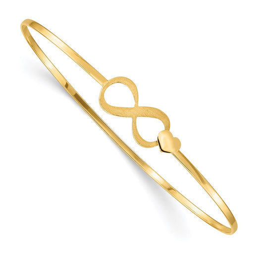 14K Brushed and Polished Infinity Heart Flexible Bangle 7  inches
