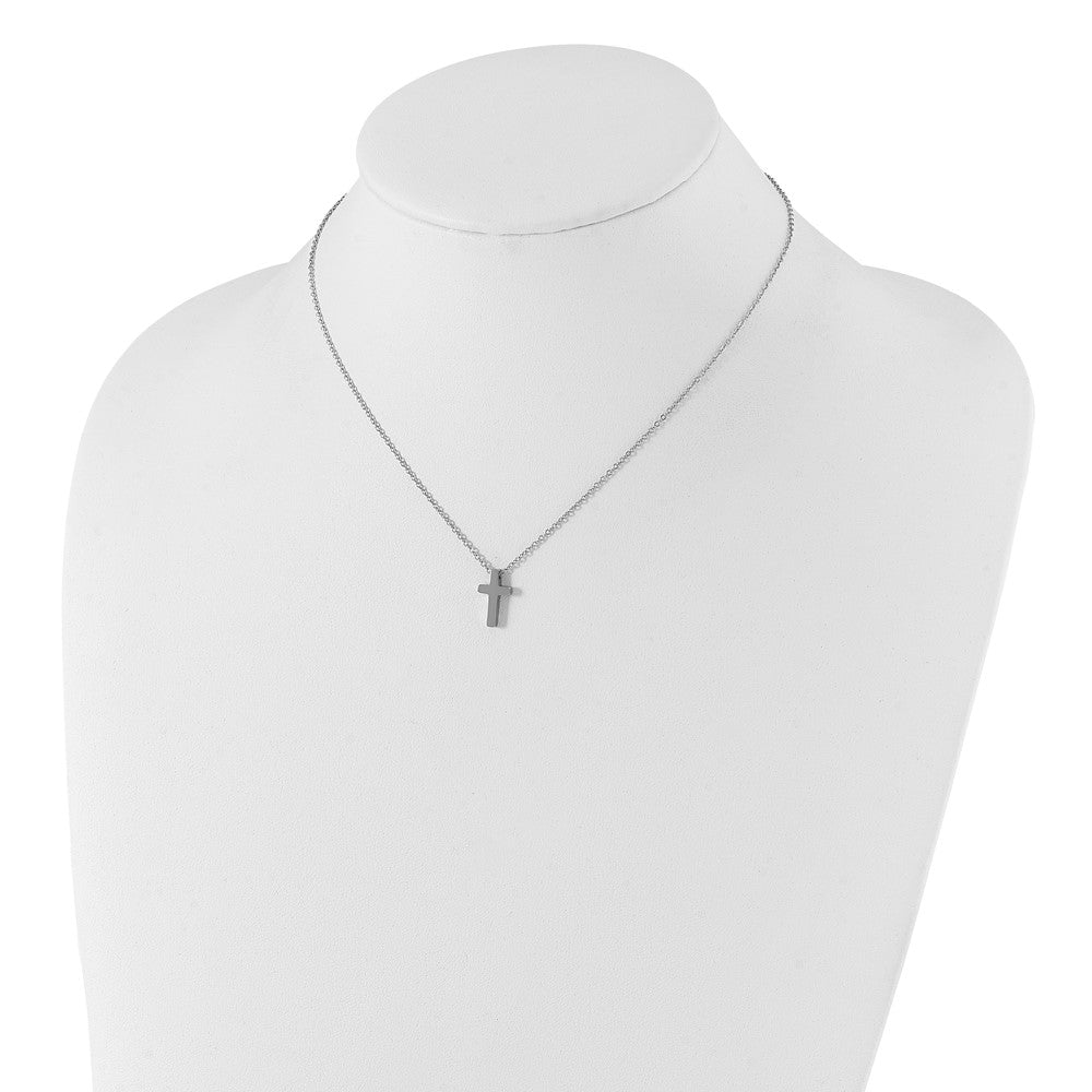 Stainless Steel Polished Cross 16in w/1in ext Necklace