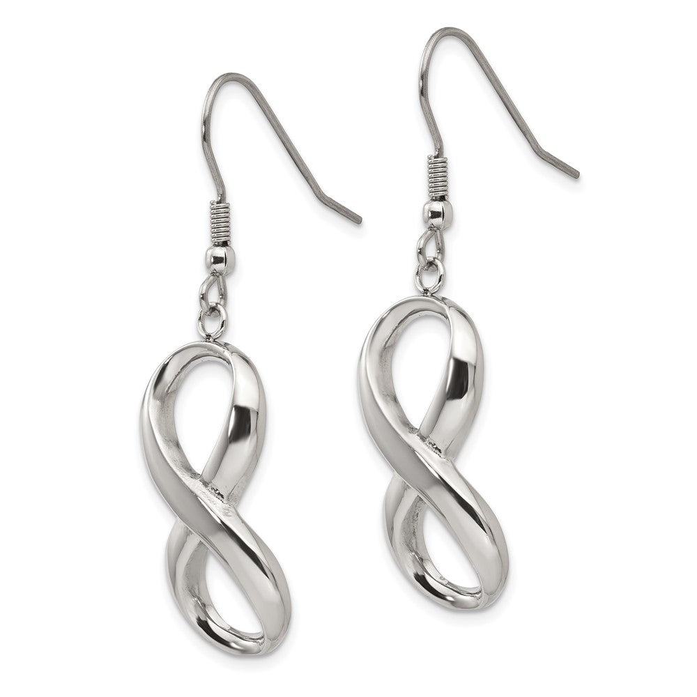 Stainless Steel Polished Infinity Dangle Shepherd Hook Earrings