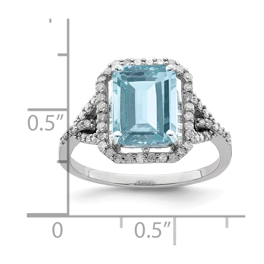 Sterling Silver Rhodium Diam. & Sky Blue Topaz Ring