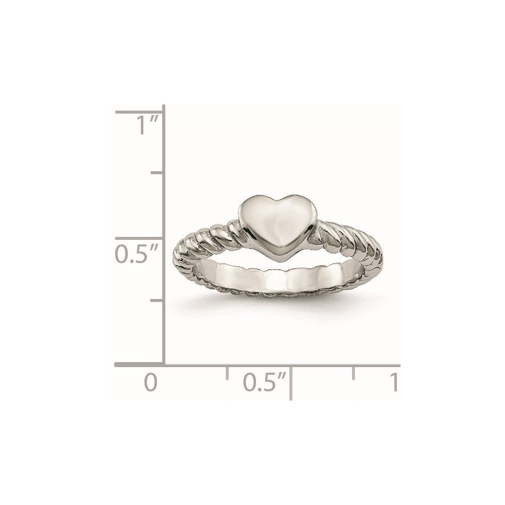 Stainless Steel Polished Twisted Heart Ring Size - 7