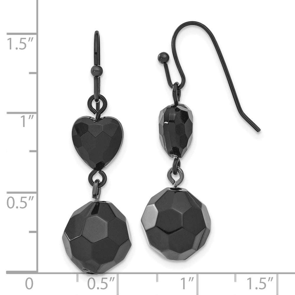 1928 Jewelry Black-plated Jet Black Acrylic Heart and Ball Bead Dangle Earrings