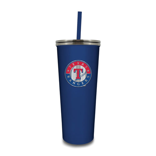 MLB Texas Rangers Stainless Steel 24 ounce Skinny Tumbler with Emblem and Straw