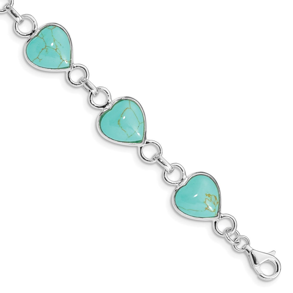 Sterling Silver Rhodium-plated Heart-shaped Turquoise Bracelet 7 inches