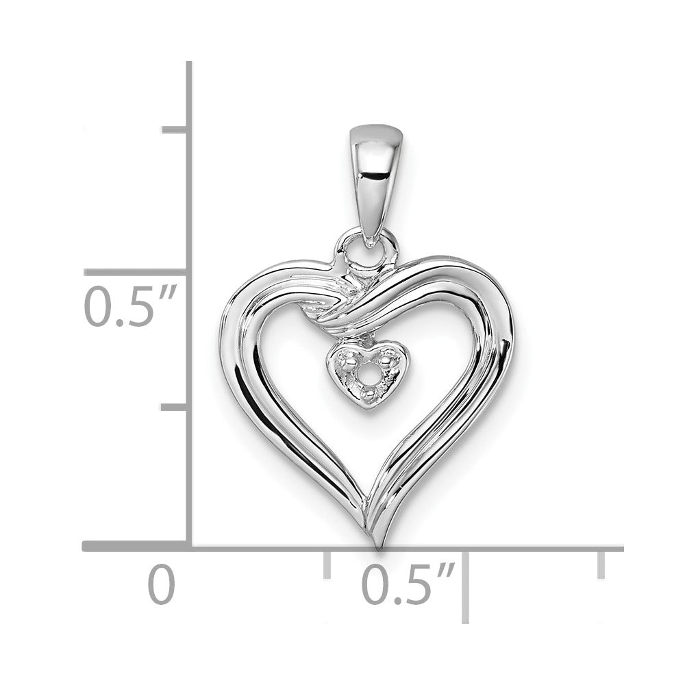 14k White Gold Holds 1-1.6mm Stone Heart Pendant Mounting