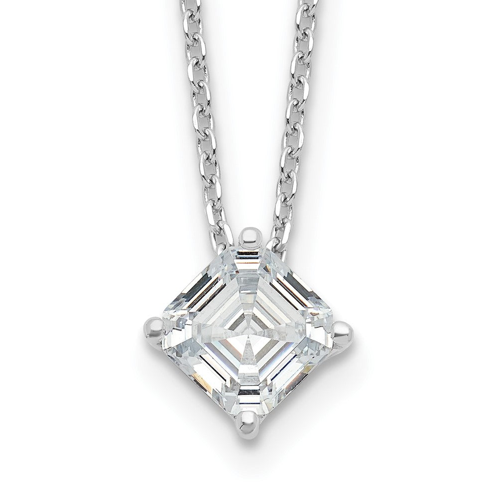 Cheryl M Sterling Silver Rhodium-plated Square Step-Cut CZ 16 Inch Necklace with 2 Inch Extender 16 Inches