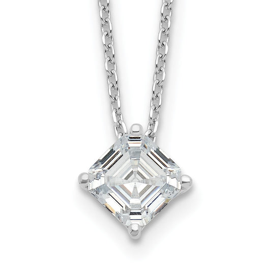 Cheryl M Sterling Silver Rhodium-plated Square Step-Cut CZ 16 Inch Necklace with 2 Inch Extender 16 Inches