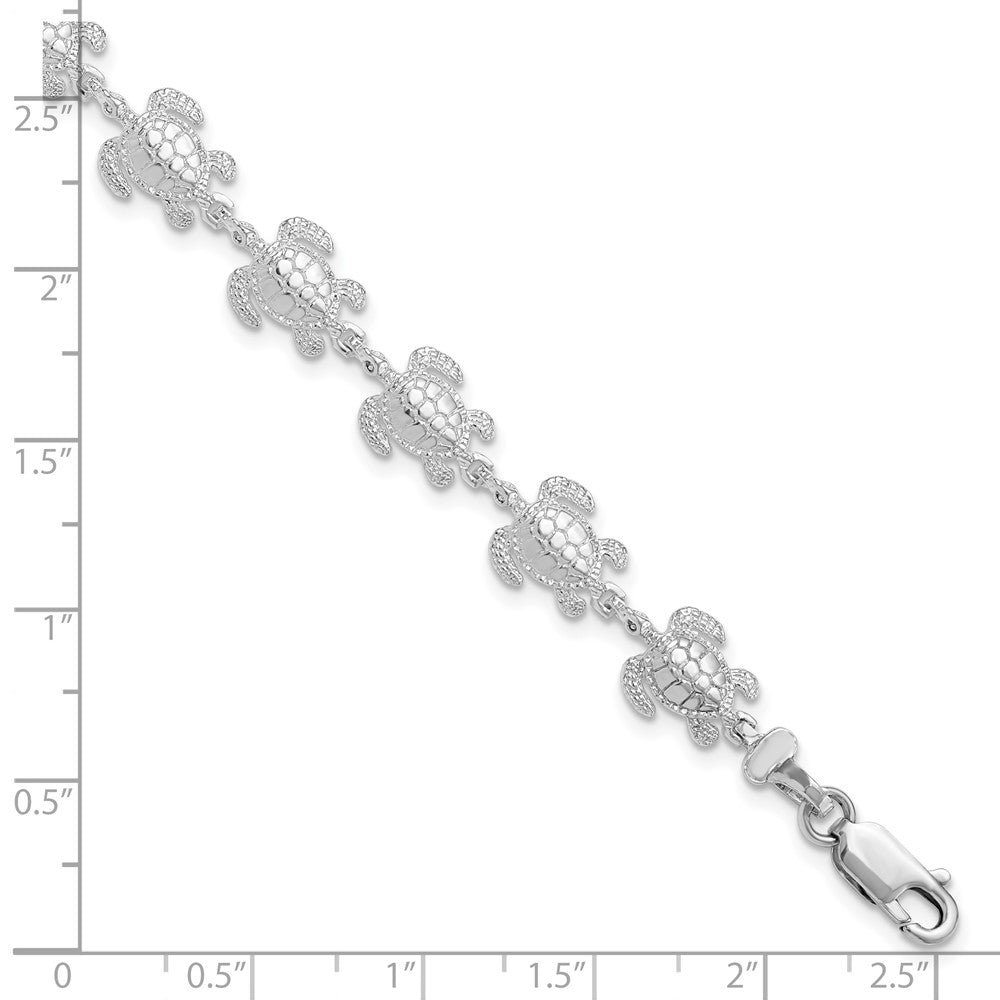 De-Ani Sterling Silver Rhodium-plated Polished Sea Turtle 7.5 inch Bracelet 7.5 inches