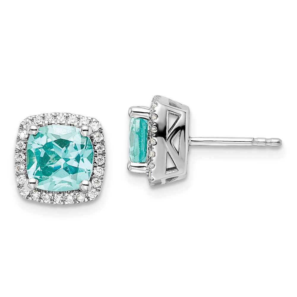 14K White Gold Pure Serenity Lab Grown Diamond Cushion Created Paraiba Earrings