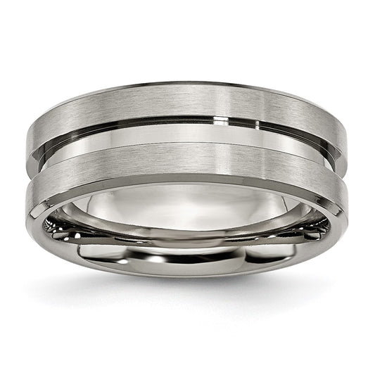 Chisel Titanium Brushed and Polished 8mm Grooved Flat Band