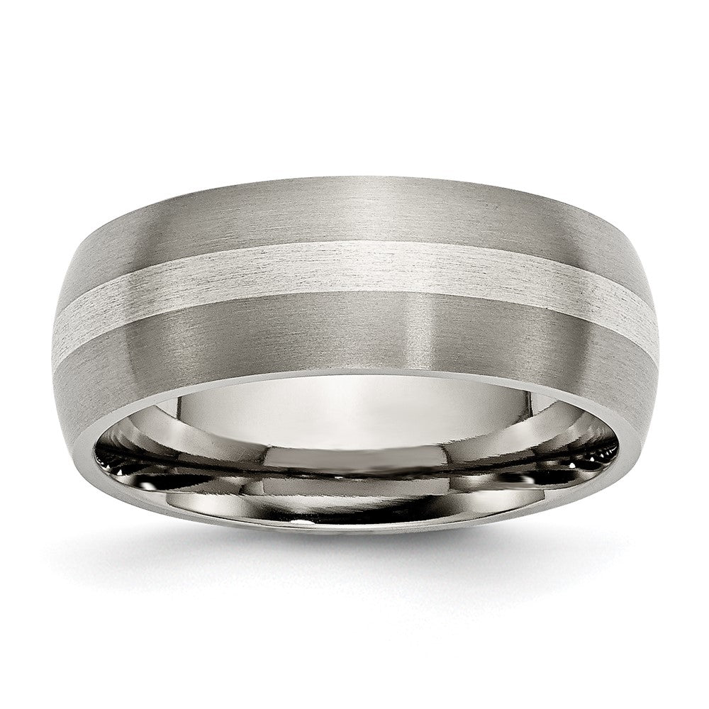 Titanium Brushed w/Sterling Silver Inlay 8mm Band Size - 7