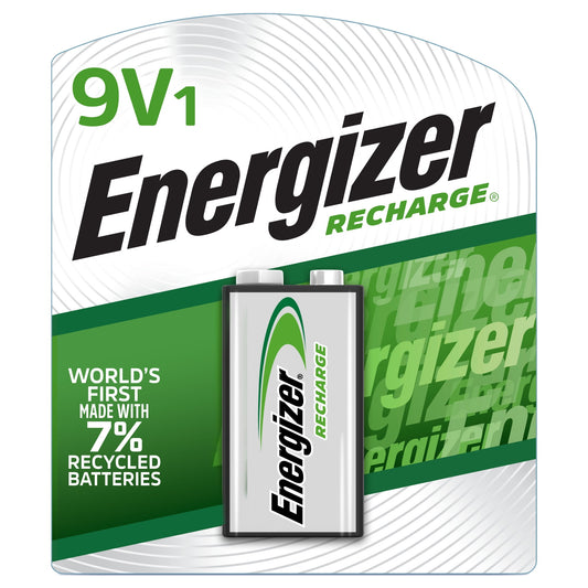 Energizer Recharge 9 Volt Battery (1 Pack), Rechargeable 9V Battery