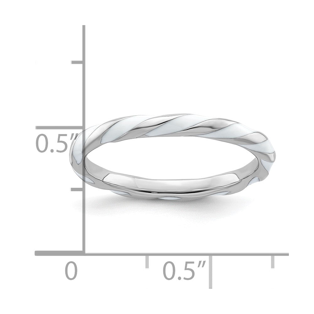 Sterling Silver Stackable Expressions Twisted White Enameled Ring Size -6